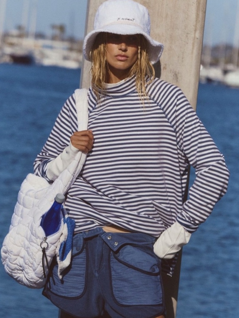 NEW Free People x FP Movement Stripe Restoration Layering Top Sailor Stripe Navy